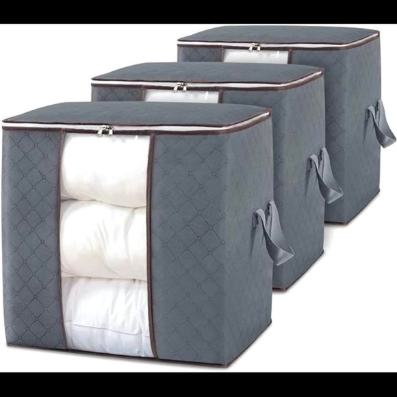 3-Pieces 90L Large Clothes Storage Bag Organizer with Reinforced